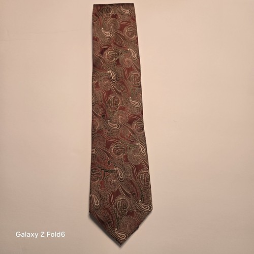 Mens Peacock Red With Gold Trim Pure Silk Handmade Tie NEW - Picture 2 of 6