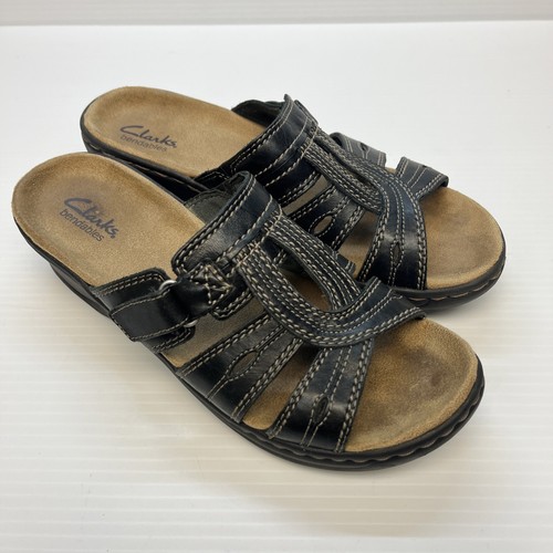 CLARKS Bendables Slip On Sandals Black Womens Size 8 #37124 Leather Comfort - Picture 6 of 11