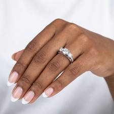 Solid 14K Gold 3-Stone Engagement Ring 2.35 Carat Round Lab-Grown Diamond D VS2