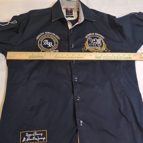 ABSOLUTE REBELLION Men L Slim Shirt Embroidered 1978 Voyages Of Discovery Crest - Picture 12 of 19