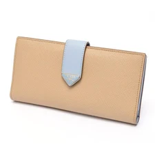 Prada Saffiano Tab Wallet 1MV025 Saffiano Leather Beige Light Blue Used S 159114