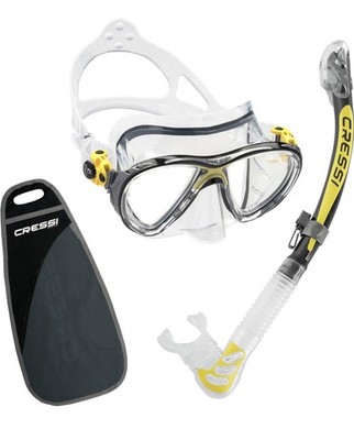 Cressi Big Eyes Evolution + Alpha Ultra Dry, Schnorchel Set, Taucherbrille gelb