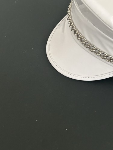Punk Plus White Shiny Police hat W/ Chain New W Tag - Bild 6 von 12
