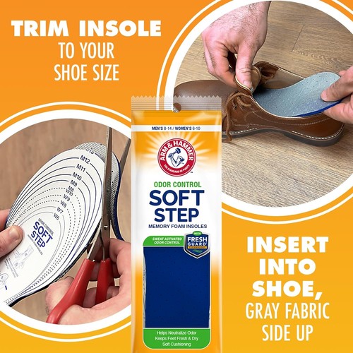 Memory Foam Insoles Men Women Odor Control Cushioned Footwear Support - Picture 6 of 10