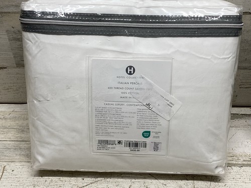 Hotel Collection Italian Percale Sateen Cuff 4-Pc. Queen Sheet Set White/Gold - Picture 4 of 5