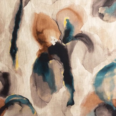 2,4 Meter x ZOFFANY ''Wasseriris'' Leinenstoff rustikal malerisch Pfau/Kupfer