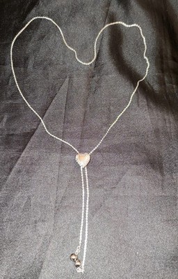 Bolo Style 28  Necklace w Heart & Double Dangling Balls Silver Tone Preowned