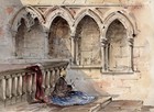 CAROLINE BRERETON Watercolour Painting SEDILIA BAKEWELL CHURCH DERBYSHIRE c1850
