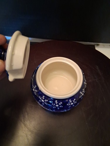 Vintage Boleslawiec polnische Keramik Schneeflocke Zuckerdose, 2 1/2", mit Deckel. Schön - Bild 4 von 12