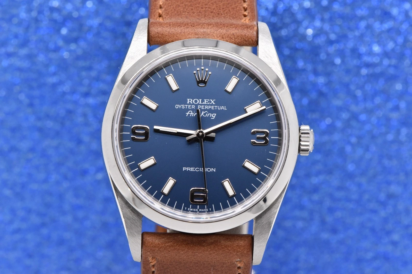 1995 Rolex Air-King 34mm Stainless Steel Blue Explorer Dial 14000 Watch