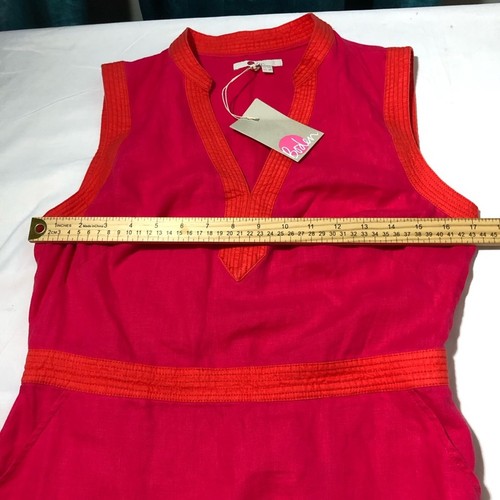 Boden abito donna 6 tasche rosa caldo arancione bordo lino senza maniche scollo a V NUOVO - Foto 8 di 10