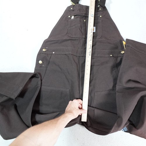 Carhartt Bib Overalls Mens 40x32 Brown R01 Duck Double Knee Workwear Heavy Duty - Picture 11 of 24