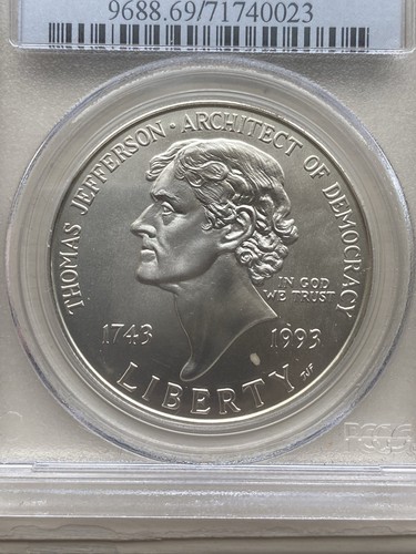 1993 P Thomas Jefferson Commemorative Silver Dollar $1 PCGS MS 69 - Picture 3 of 4