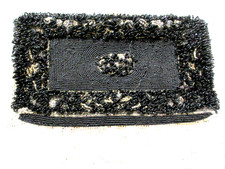Vintage Black/Gold/Silver Beaded Clutch Evening Bag Hand Made In Belgium