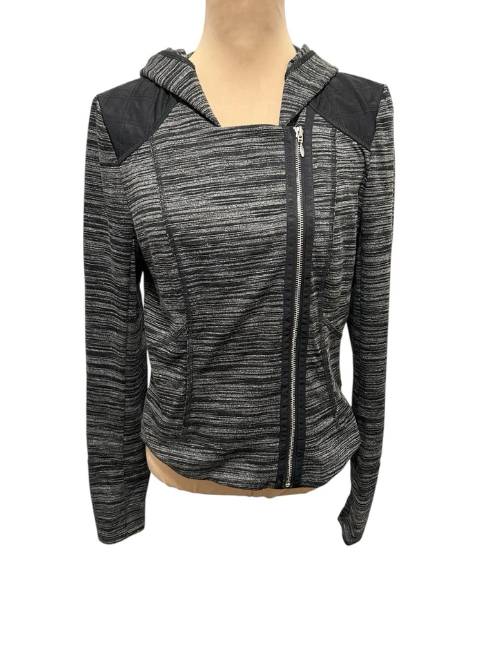 White House Black Market Hooded Zip Moto Style Jacket Thumb Hole Sleeves Pockets - Image 3 of 4