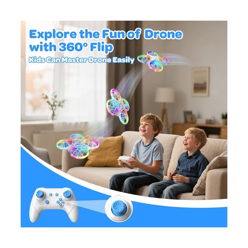 Mini Droni per Bambini Principianti - Con Luci LED e 2 Batterie, Telecomando Cont... - Foto 3 di 9