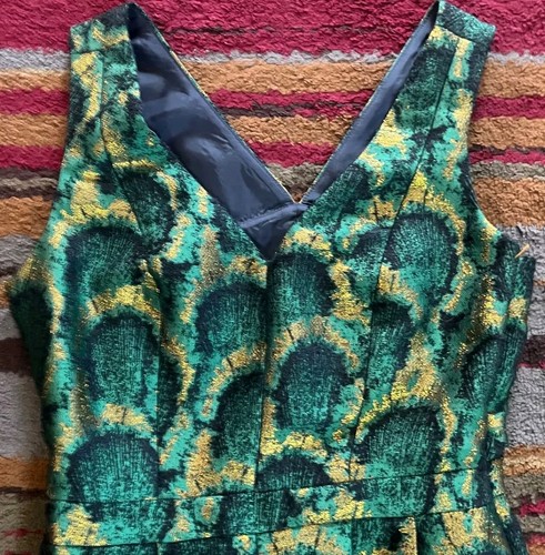 J Crew Sheath Dress Womens Size 0 Green Gold Geometric Sleeveless Short - Picture 3 of 13