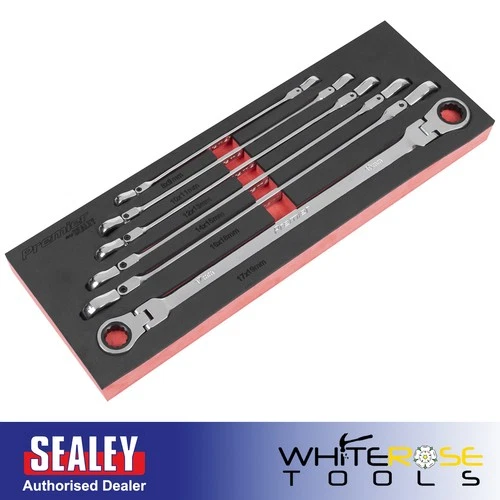 Sealey Premier Flexi-Head Double End Ratchet Ring Spanner Set 6pc Extra-Long