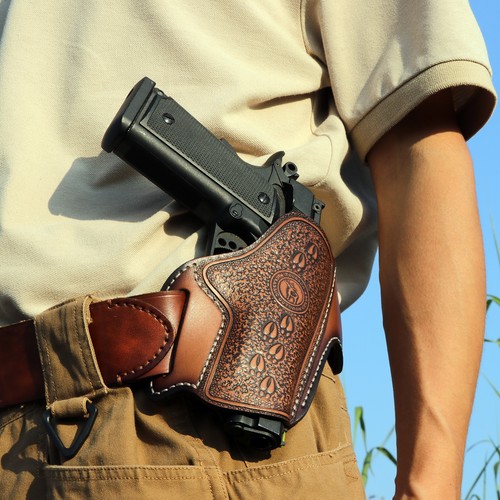 TOURBON Leather Handgun Holster Glock Ruger Tactical OWB Belt Pouch Hunting Gift - Picture 16 of 24