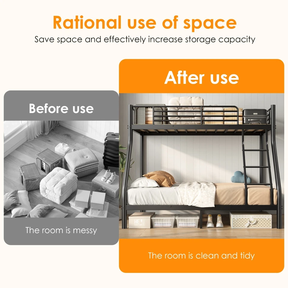 Literas pesadas dobles de tamaño completo con espacio inferior y barandilla litera de metal Foto 3 de 4