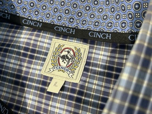 Cinch Men's Large Long Sleeve Button Dress Shirt Blue Stripe - Picture 3 of 4