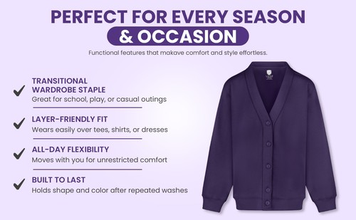 Girls School Cardigan Fleece Sweatshirt Uniform Age 2-18+Adult Size - 11 Colours - Picture 4 of 40