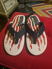 NWT Wave Zone Palm Patriotic American Flag Flip Flops Men's Size 8-9 Medium USA
