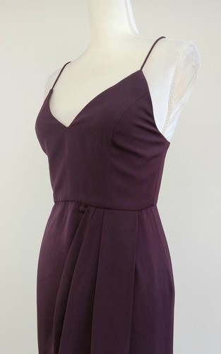 size 4 SHONA JOY Burgundy Long Sexy Pleated FAUX-WRAP Midi Dress Parties Wedding - Picture 8 of 21