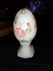 Fenton Art Glass Egg White with Hand-Painted Pink Roses, Signed And Numbered