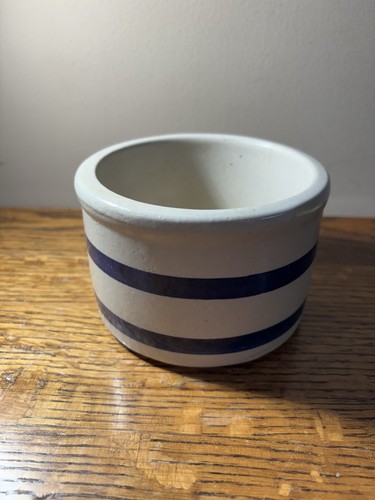 Vintage Crock Roseville Robinson Ransbottom niedriges Glas - 1 Pt. Blau gestreift - Bild 1 von 6