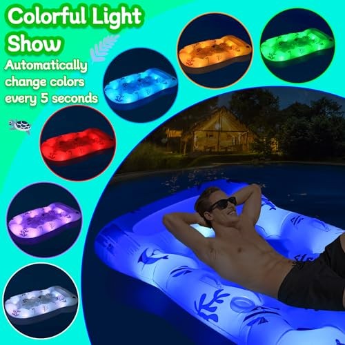 Inflatable Pool Floats Lounger with Color Changing Lights,Solar Powered Pool - Picture 6 of 8
