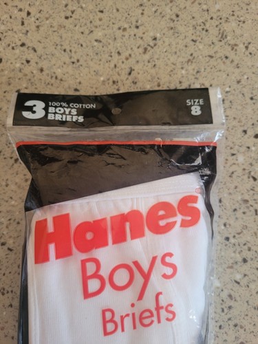3 Vtg Hanes 1990 3 Pk Boys Sz 8 USA Made 100% Cotton White Briefs Underwear NOS - Picture 6 of 17
