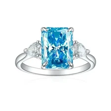 6.50Ct Certified Natural Blue Topaz & Diamond Real 18k White Gold Ring