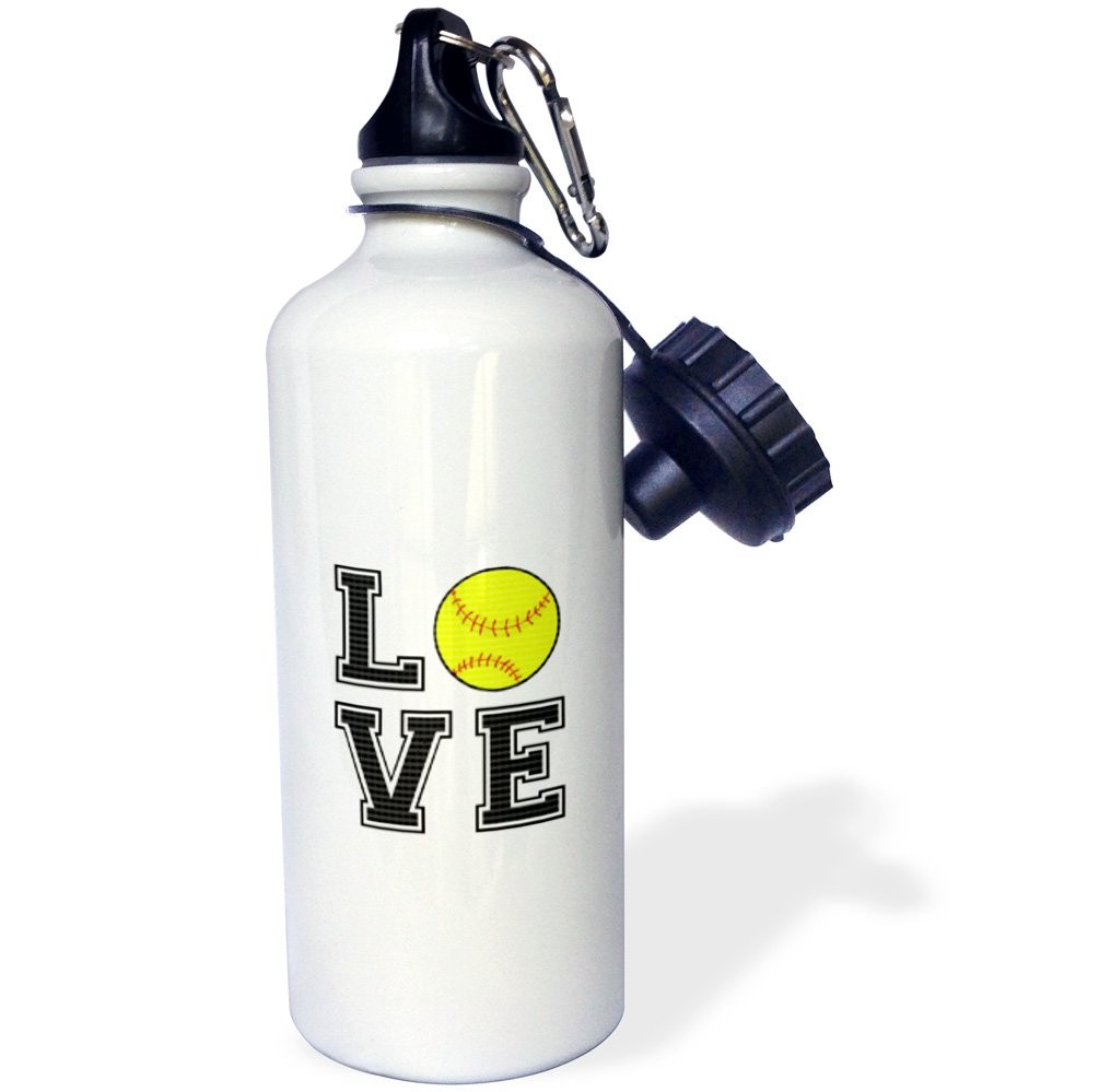 3dRose "Print of Love Softball" Sports Water Bottle, 21 oz, White