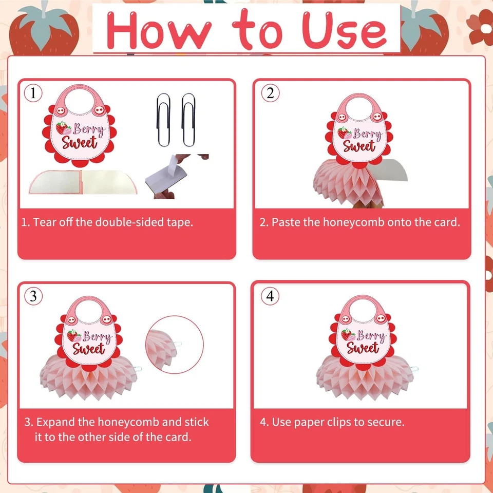 Strawberry Baby Shower Decorations - 9PCS Berry Sweet Red  - Image 4 of 4