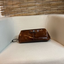 Fossil Cognac Leather Framed Travel Shave Kit Toiletry Bag