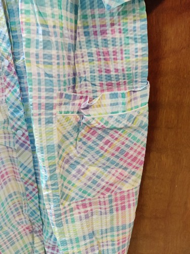 NUEVO SIN ETIQUETAS Chandio Mujer Bata Cuadros Grande Snap Casa Abrigo Seersucker Bordado - Imagen 4 de 9