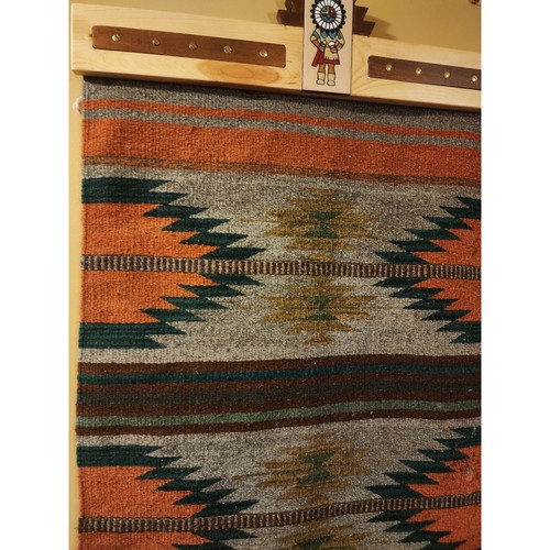 Native American Southwestern Style Wool Rug Handwoven Wall Hang Kachina 61x28 - Picture 15 of 24