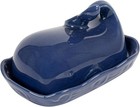 Creative Co-Op Dark Blue Whale Shaped Butter Dish with Lid 1 EA, Navy 