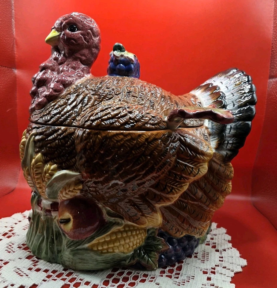Sopa de pavo multicolor de cerámica vintage con cucharón para Acción de Gracias Foto 4 de 4