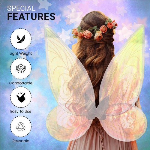 3pc Fairy Wings Elf Accessories Angel Costume Elf Ears Angel Wings Fancy Dress - Picture 6 of 8