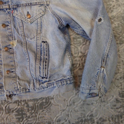 Vintage Levi's Jeansjacke Herren klein hergestellt in den USA Flanell gefüttert abgenutzt Trucker - Bild 6 von 16