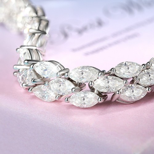 D VVS1 Marquise Cut Full Moissanite Tennis Chain Women's Bracelet S925 Silver - Picture 9 of 18