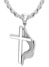 US Jewels Men's 925 Sterling Silver Large Methodist Cross Flame Pendant Necklace