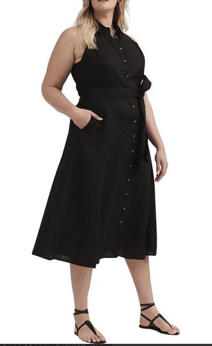 Witchery Black Linen Sleeveless Shirt Dress Size 16 Excellent Condition - Picture 2 of 16