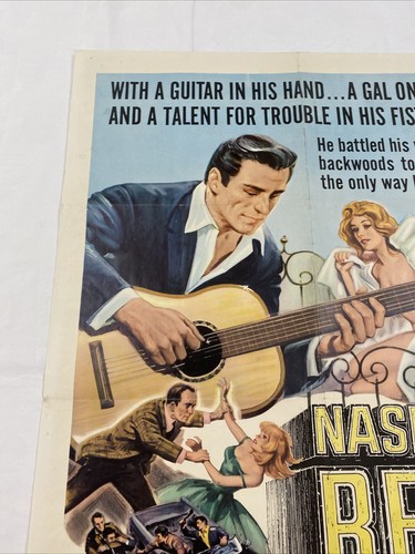 1966 NASHVILLE REBEL ORIGINAL 27x41 ONE SHEET MOVIE POSTER WAYLON JENNINGS DEBUT - Picture 4 of 6