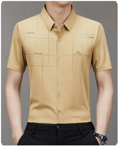 Mens Anti-Wrinkle Ice Silk Quick-Drying Short Sleeve Stretch Fashion Work Shirt - Imagen 18 de 33