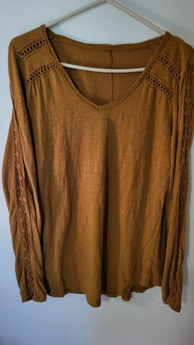 Faded Glory Shirt Womens Large Burnt Orange Long Sleeve V Neck Embellished 30 L - Picture 19 of 19
