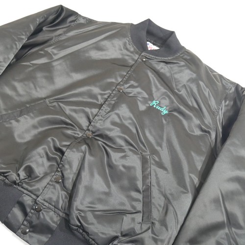 Vtg Bomber Jacket Coat Game Sportswear Black Satin Made in USA XL Oldies Forever - Picture 7 of 18