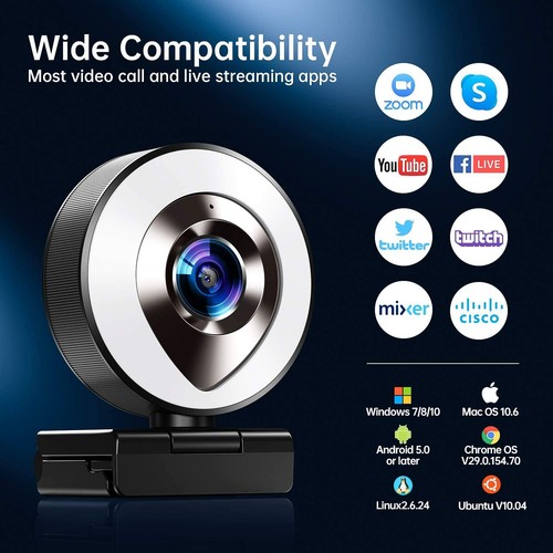 2021 CASECUBE FHD 1080P Webcam with Ring Light and Dual Mics, Adjustable Brightn - Picture 6 of 7